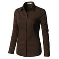thumbnail image 2 of DOUBLJU Women's Long Sleeve Button Closure Tight Fitting Basic Down Dress Shirt With Plus Size, 2 of 4