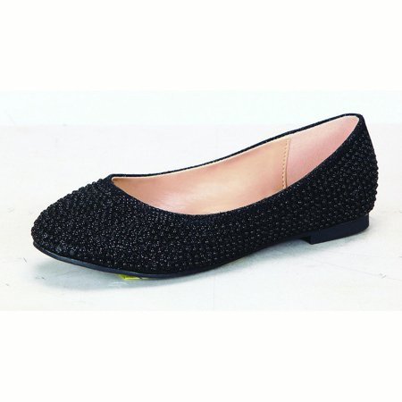 Girls Black Glittery Bejeweled Slip On Flat Dress Shoes 11 Girls Black Glittery Bejeweled Slip On Flat Dress Shoes 11