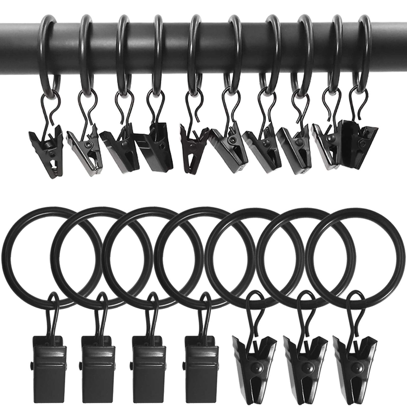 100 Pack Metal Curtain Rings with Clips, Drapery Clips Hooks