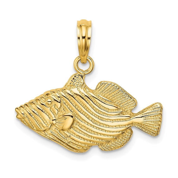 FB Jewels 14K Yellow Gold Striped Fish Engraved 2D Pendant