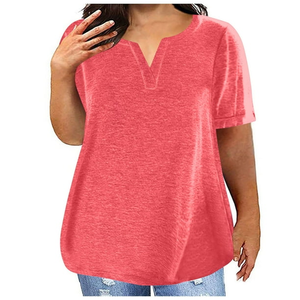 Fiudx Camisas para Mujer Camiseta Extragrande de Color Liso con Cuello En V para Mujer