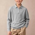 thumbnail image 5 of Mooqilaa Boys Long Sleeve Polo Shirts Size 10-12, School Uniform Half Zip Casual Collared Fall Tops Gray, 5 of 8