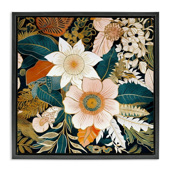 Stupell Industries Eclectic Floral Pattern Botanical & Floral Painting Black Floater Framed Art Print Wall Art, 18 x 18
