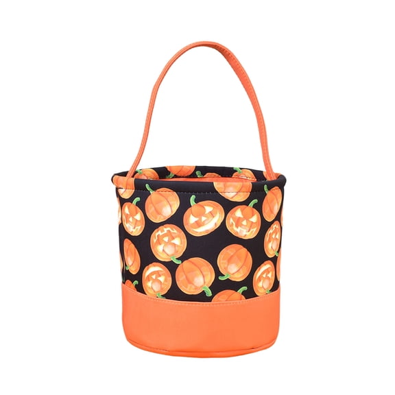 Halloween Pumpkin Candy Basket, Reusable Fabric Trick or Treat Bucket with Handle, Large Halloween Candy Bag for Party Decorations, Gift and Treat Storage