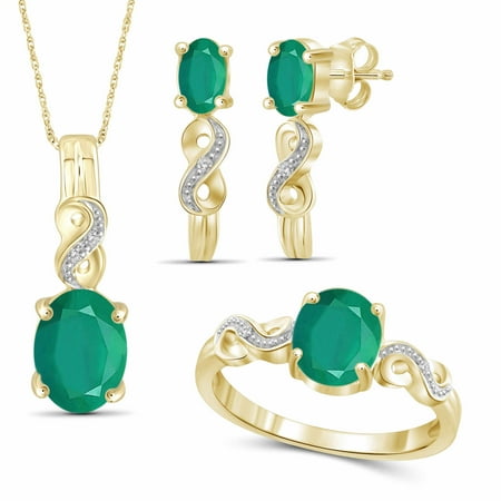 Emerald Jewelry Sets For Women 3 1/3 Carat T.G.W. Emerald And White Diamond Accent 14K Gold over Silver 3-Piece Jewelry set ()