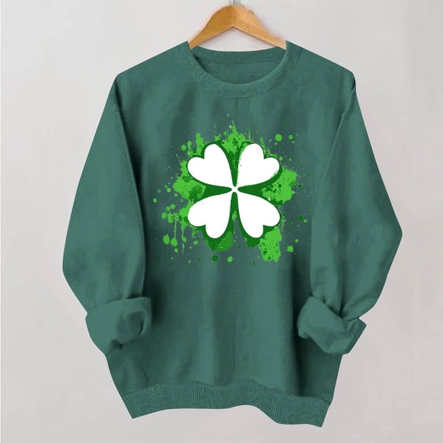 TaTaai Women Long Sleeve No Hood St Patrick's Day Printed Crew Neck Sweatshirt Ladies Casual Daily Street Wear Soft Warm Non Fading Comfortable Stylish Top Gift