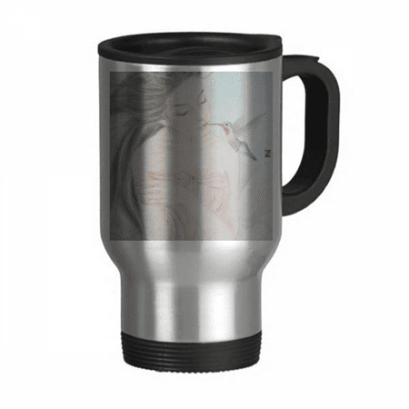 

Beauty with Bird Chinese Style Watercolor Travel Mug Flip Lid Stainless Steel Cup Car Tumbler Thermos
