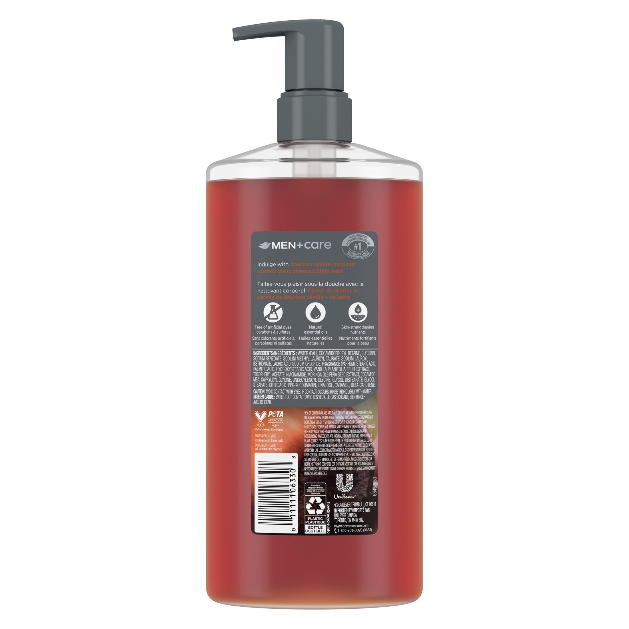 Dove Men+Care Moisturizing Body Wash for Men Bourbon Vanilla + Hazelnut Plant-Based Cleanser, 26 fl oz