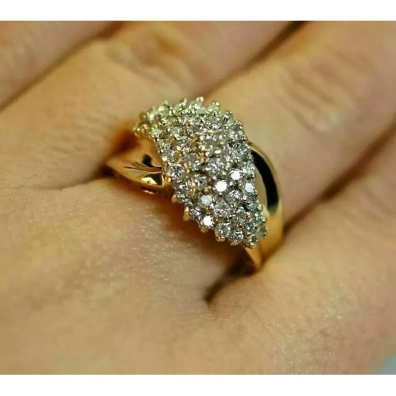 2Ct Real Moissanite Cluster Engagement Ring 14k Yellow Gold Plated Silver
