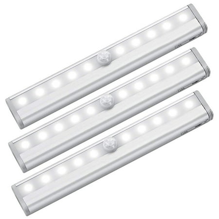 

3 Pack LED Motion Sensor Lights 10 LED Closet Battery Operated Lights Stick-On Anywhere Magnetic Wireless Night Light Bar Led Safe Light Indoor for Closet Stairs Wardrobe