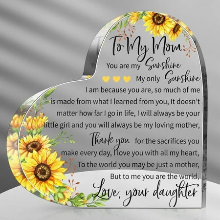 Gifts for Mom, Christmas Gifts for Mom, Mom Birthday Gifts - Acrylic Keepsake 3.9x3.9 Inch - I Love You Mom Gifts from Son Daughter, Mother's Day Gift Valentines Day Gifts for Mom (Sunflower)