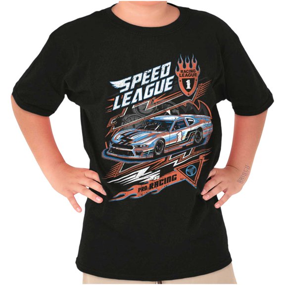 Retro Speed League Pro Racing Racecar Crewneck T Shirts Boy Girl Teen Brisco Brands L