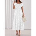 thumbnail image 6 of Beige Floral Tiered Maxi Dress Square Neck Short Sleeve Smocked Waist Flowy, 6 of 27