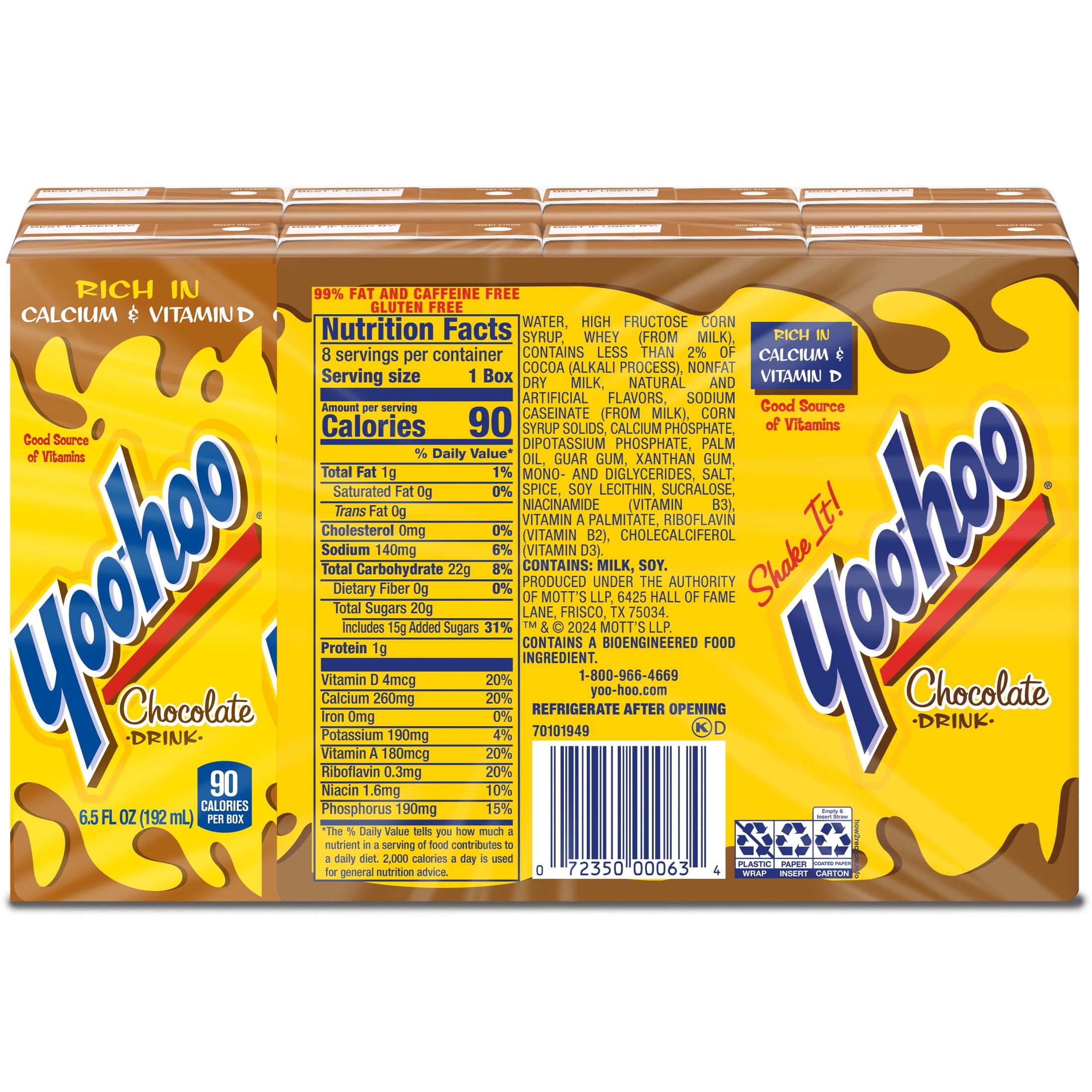 (4 pack) Yoo-hoo Chocolate Drink, 6.5 fl oz, 8 Pack Boxes, Rich Flavor, Caffeine Free