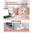 thumbnail image 3 of Rechargeable Table Fan, Mini USB Fan with LCD Display, 5 Speeds, 720 Rotation, Portable Fan, Quiet Fan for Office/Home/Camping with Cable - Pink, 3 of 4