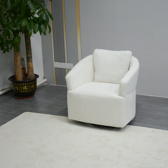 Miekor Furniture Modern 360 Degree Swivel Sofa Chair, Round Armchairs with High Backrest and Upholstered, Beige Velvet Accent Chair for Living Room,Bedroom, Office, Small Spaces 37602