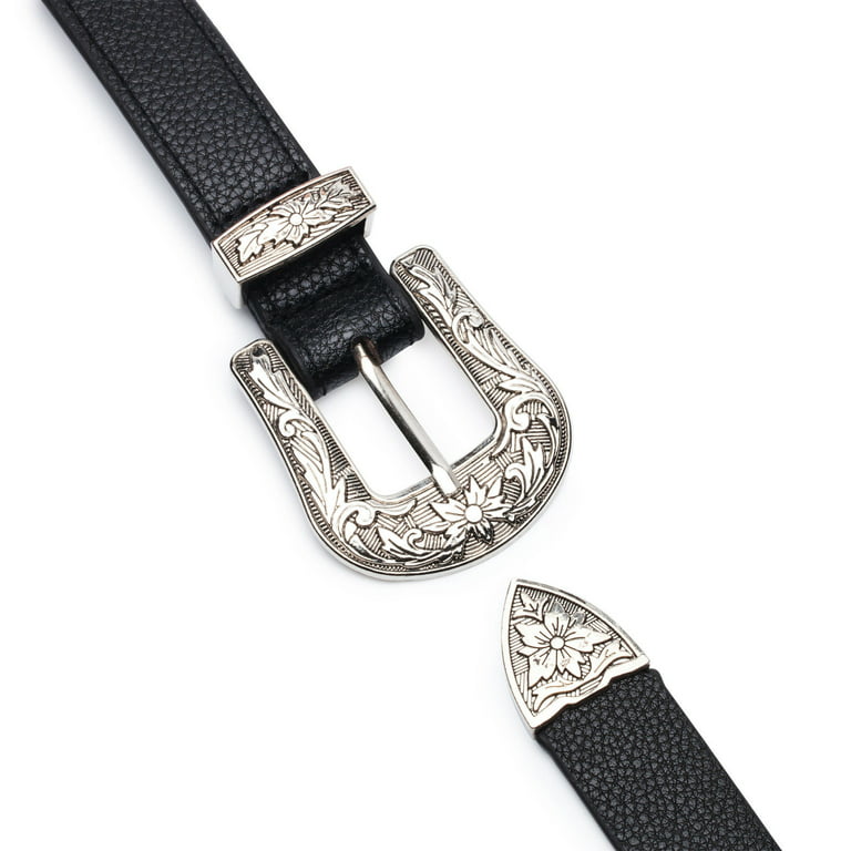 Ronyme PU Leather Belt for Men Women, Ladies Belts with Pin Buckle Casual Dress Waist Belt Vintage Style Trendy Jeans Belt Decorative, Adult Unisex