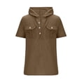 thumbnail image 3 of Mens Summer Button Hoodie Cotton Linen Short Sleeve Hooded Sweatshirt Casual Plain Regular Fit Outdoor Workout Muscle Tank Tops with Pocket, 3 of 5