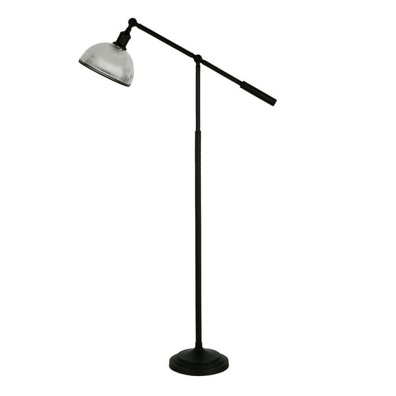Evelyn&Zoe Frenkel 58" Tall Floor Lamp with Ribbed Glass Shade, Blackened Bronze/Clear