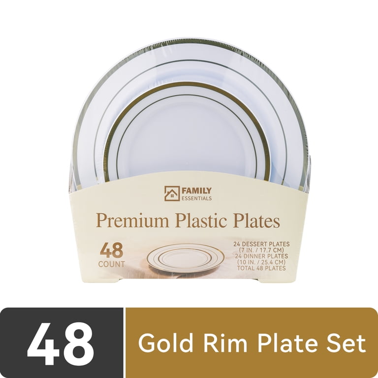 Family Essentials Gold Rim Disposable Plastic Plates, 48-Count photo 1
