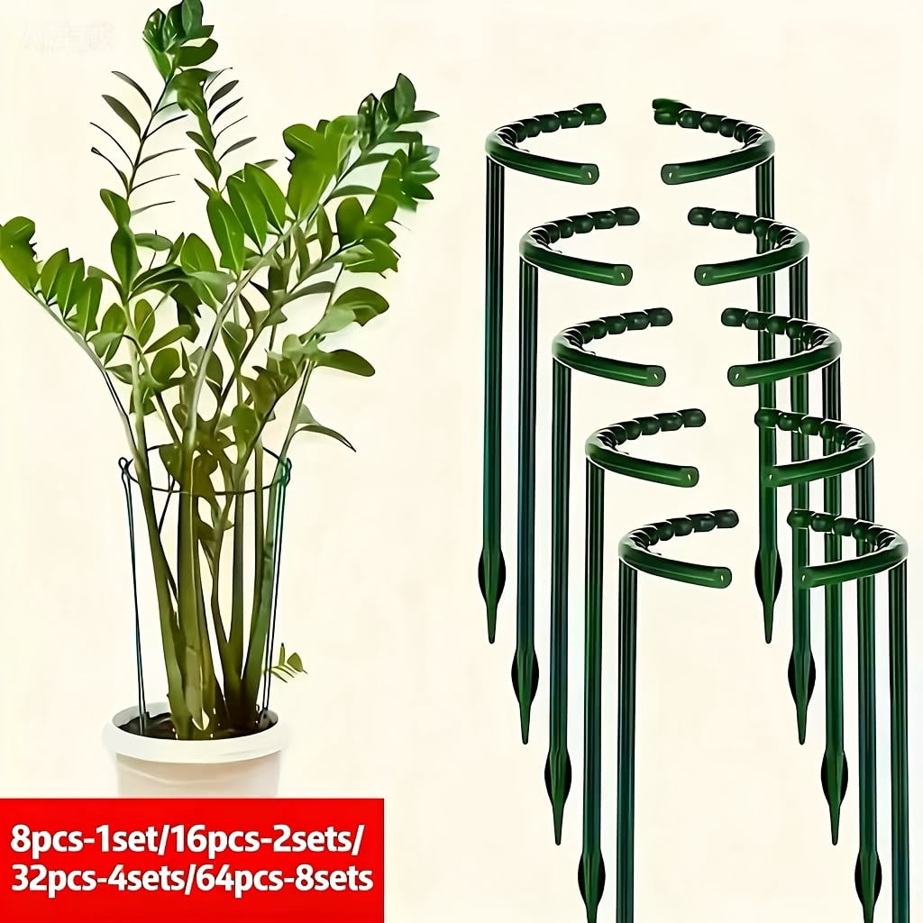 Adjustable Green Plastic Plant Stakes And Cages- Perfect for Flexible Support of Plants. This Half-Circle Garden Tomato Cage-8sets