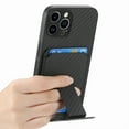 thumbnail image 2 of Magnetic Carbon Fiber Case for iPhone 13 Pro with Holder Kickstand, Fiber Texture Wallet Phone Case with Card Holder Durable Military Grade Protection Cover for iPhone 13 Pro, Black, 2 of 10