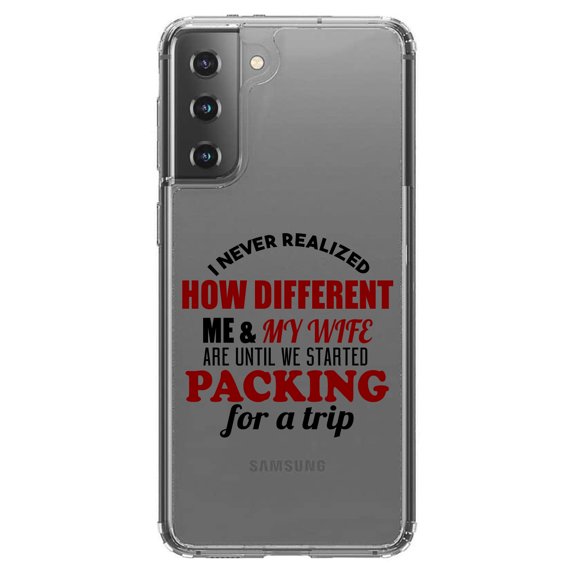 DistinctInk Clear Shockproof Hybrid Case for Galaxy S21  PLUS 5G (6.7" Screen) - TPU Bumper Acrylic Back Tempered Glass Screen Protector - Never Realized How Different Packing For Trip
