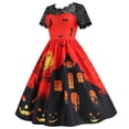 thumbnail image 2 of Women's Halloween Lace Short Sleeve Round Neck Sexy Splicing Printed Dresses Vintage Swing Dresses, 2 of 9