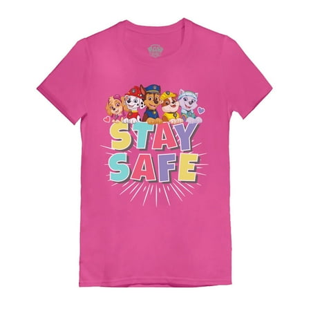 

Tstars Girls Gift for Kids Paw Patrol Stay Safe Toddler Kids Shirt Official Nickelodeon Birthday Gift Infant Girls Fitted T Shirt