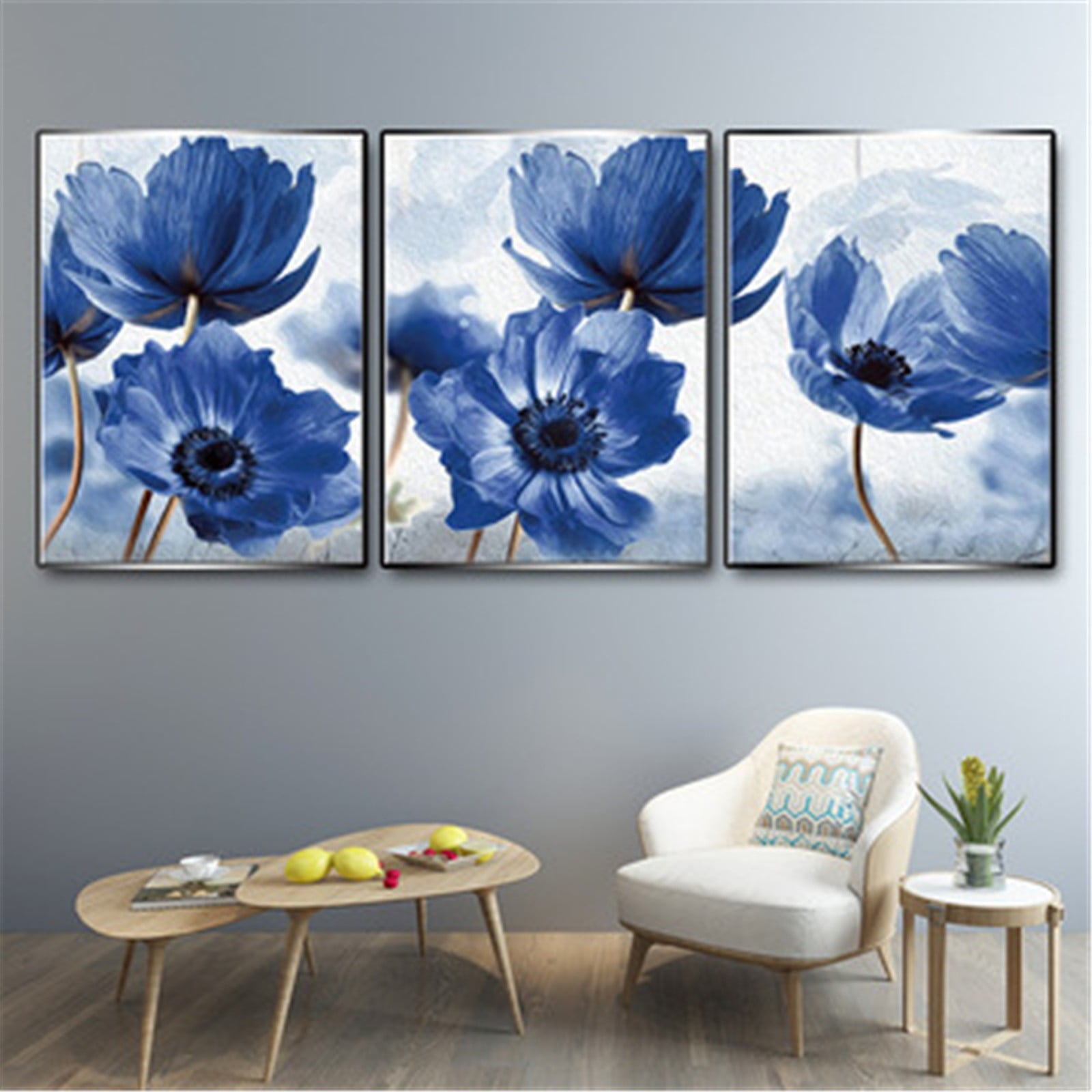 Blue Coffee and Flowers Poster Printable Modern Office Wall Art Decor