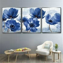 VINOIC Blue Floral Canvas Wall Art, Nordic Minimalist Print for Living Room Decor