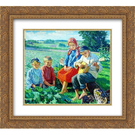 Nikolay Bogdanov Belsky 2x Matted 24x20 Gold Ornate Framed Art Print 'Little Concert with Balalaika'