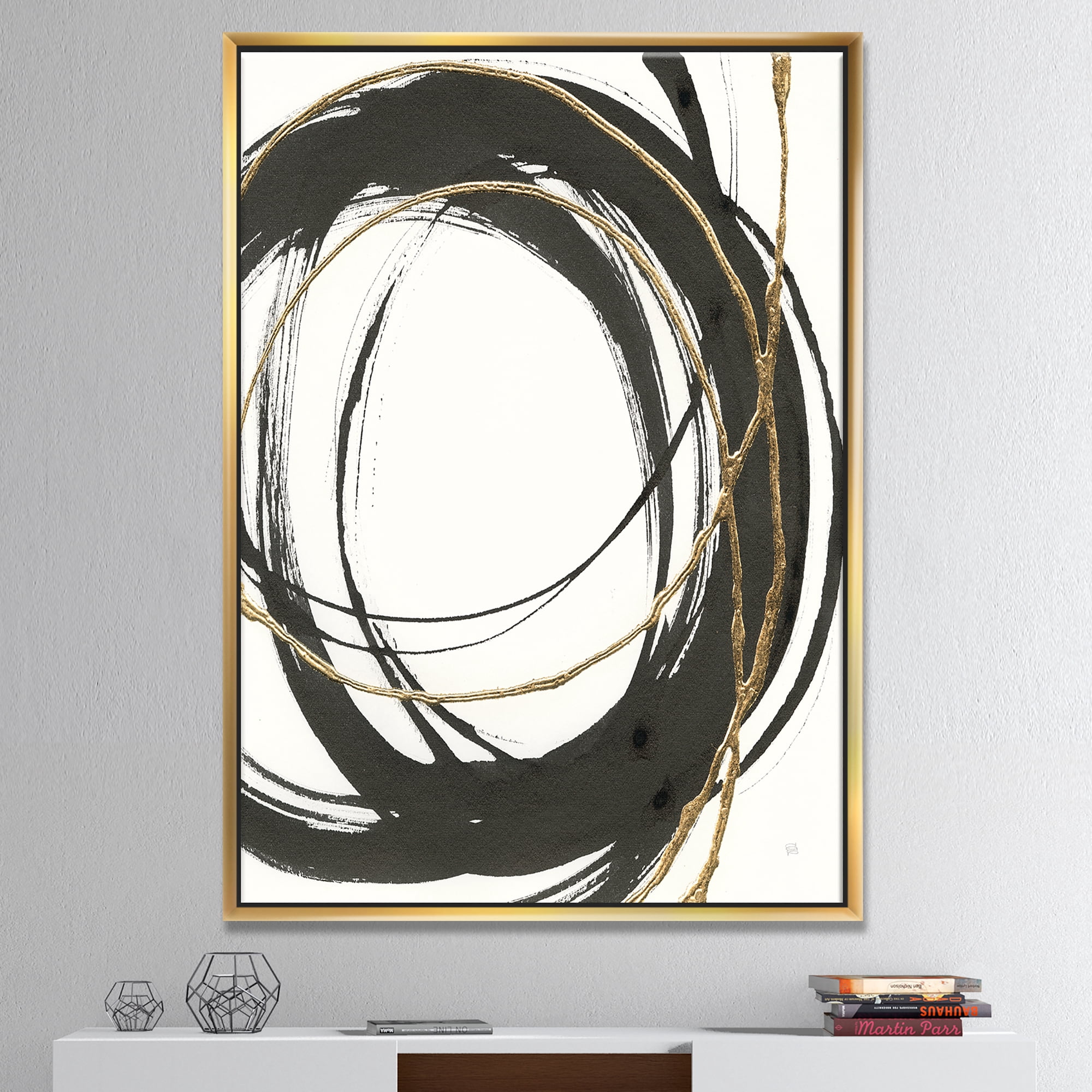 Designart ' Gold Glamour Circle III ' Posh & Luxe Framed Canvas