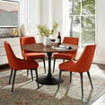 thumbnail image 2 of Contemporary Modern Urban Designer Kitchen Room Round Dining Table, Wood Metal Steel, Black Walnut Brown, 2 of 4