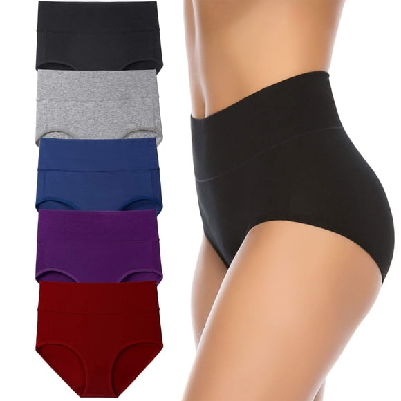 Annenmy Women's High Waist Cotton Underwear Soft Brief Panties Regular and Plus Size (X-Large, Dark Colors, 5-Pack)