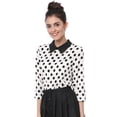 thumbnail image 1 of Disfraz de Halloween para mujer Allegra K Polka Dots Contraste Peter Pan Collar Top 3/4 Mangas Blusa Blanco XL, 1 of 7