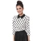 thumbnail image 1 of Disfraz de Halloween para mujer Allegra K Polka Dots Contraste Peter Pan Collar Top 3/4 Mangas Blusa Blanco XL, 1 of 7