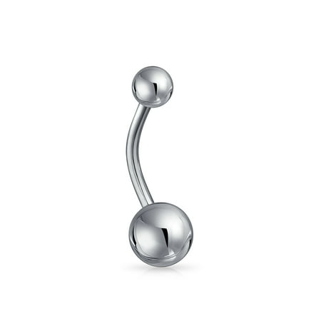 Surgical Steel Belly Bars Plain Polished Finish Bar And Round Ball Style Navel Belly Ring Silver Tone Surgical Steel 14G ()