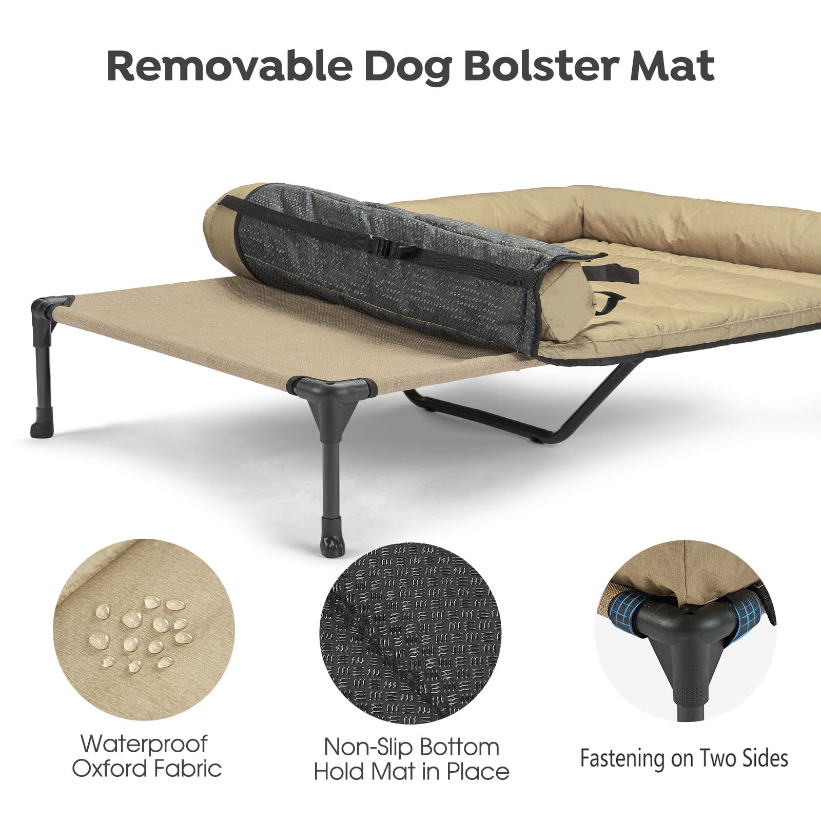 Veehoo Cooling Elevated Dog Bed + Waterproof Removable Pillow-Top Mat, XXLarge, Beige Coffee
