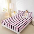 thumbnail image 2 of Manfei Cute Coquette Bow Fitted Sheet Full,Black Geometric Stripes Bed Set,3 Pieces,1 Fitted Sheet and 2 Pillowcases, 2 of 6