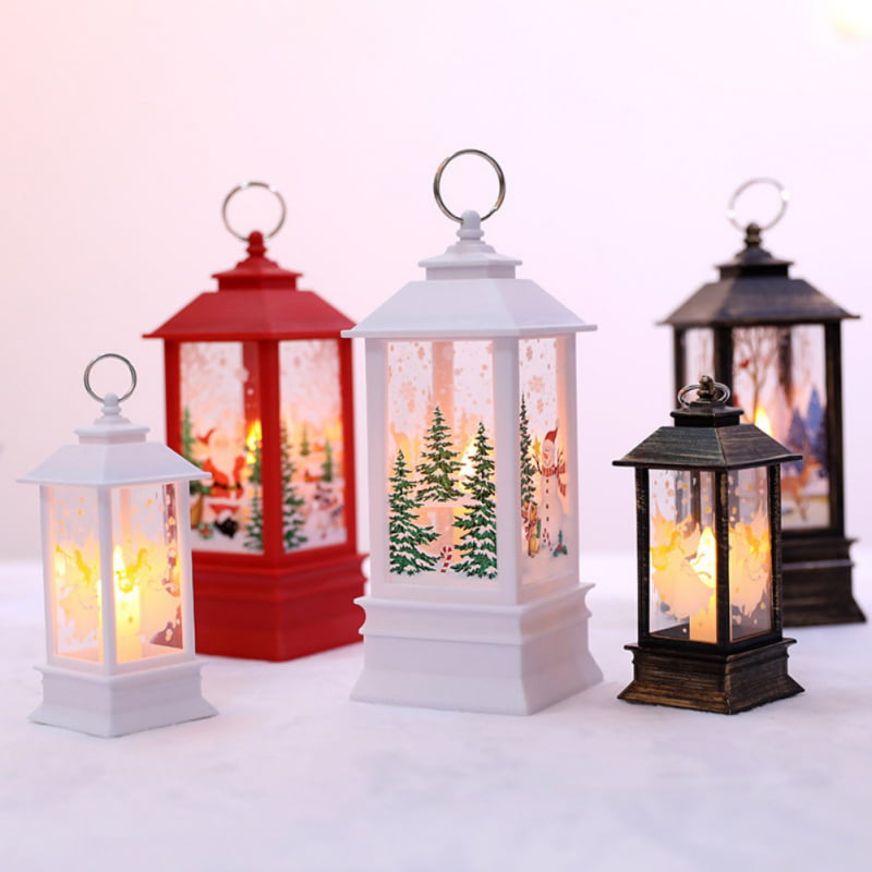 Fireplace Mantle w/Santa Claus Battery Operated Lanterns Vintage Style Lantern for Indoor Outdoor Best Choice Products Glitter Snow Globe Christmas Lantern Decoration for Home