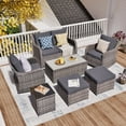 thumbnail image 2 of MEISSALIVVE 7-Piece Outdoor Wicker Patio Furniture Set, Rattan Sofa with Loveseat, 2 Swivel Rocker Chairs, 2 Ottomans & Coffee Table, Gray, 2 of 9