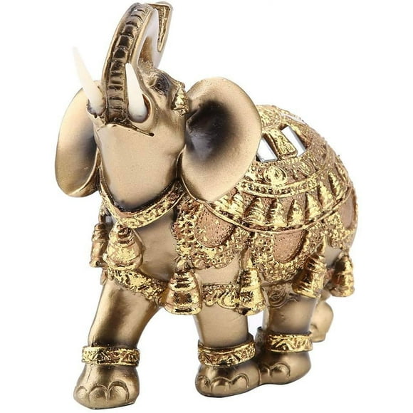 Golden Resin Elephant Statue Elephant Sculpture Lucky Collection Statue Gift Decoration Feng Shui Ornament (L)