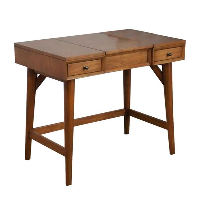 Benjara BM222485 2 Tiroirs Vanité Bureau avec Flip Top Miroir & Compartiment de Rangement&44; Brun