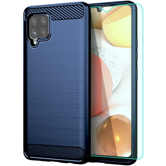 Galaxy A42 5G Case,with HD Screen Protector,Shock-Absorption Flexible TPU Bumper Cove Soft Rubber Protective Case for Samsung Galaxy A42 5G (Blue Brushed TPU)
