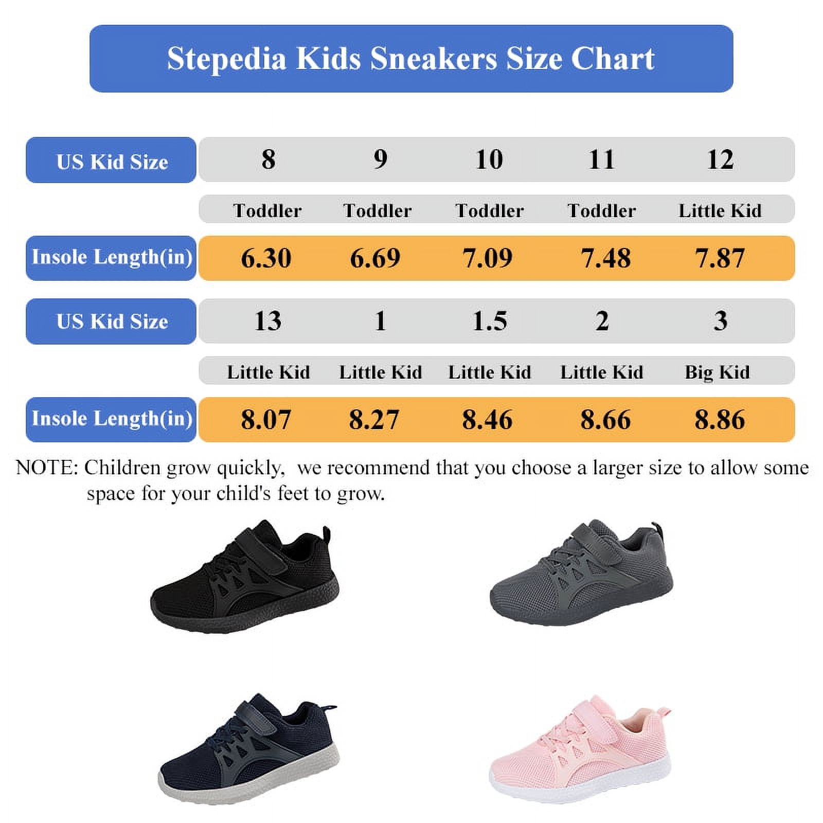 Stepedia Kids Tennis Shoes Boys Girls Lightweight Breathable Walking Running Sneakers Dark Grey, Size 1 - image 2 of 6