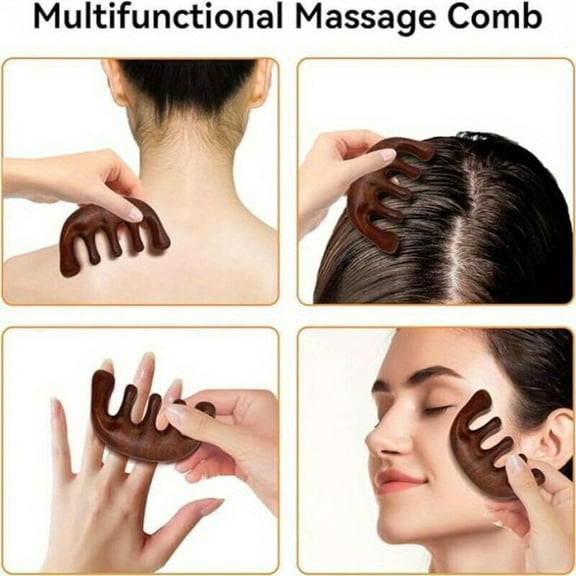 1 Wooden Five-Finger Scalp Massage Comb, Sandalwood Scalp Massage Comb, Head Massage Wooden Comb Gua Sha Comb, Suitable for Women and Men Hair Growth, Meridian Wooden Comb, Wide Tooth Comb