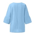 thumbnail image 5 of CHOK Hauts en Coton et Lin pour Femmes Grande Taille Décontracté Couleur Unie Fente Col Rond Manches 3/4 Blouses Habillées, 5 of 5