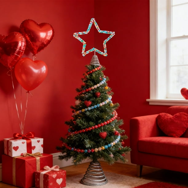 Adorno para Árbol de Navidad con Forma de Pentagrama de Perla | Adorno Decorativo para San Valentín | Plástico Multicolor de 24,4 X 20,3 Cm | Base de Resorte con Ajuste Seguro | Decoración Romántica