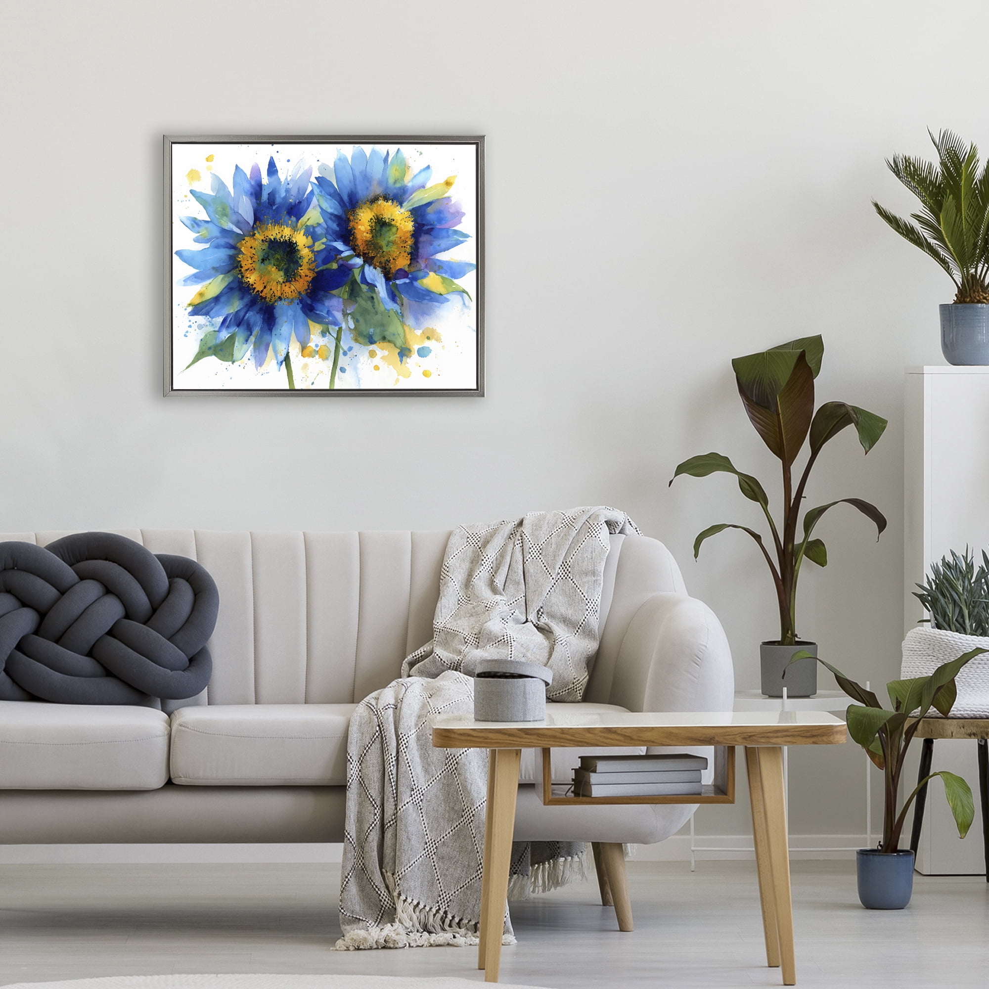 Stupell Industries Blue Sunflowers Bouquet Gray Framed Floater Canvas Wall Art, design by Franklyn Gregory